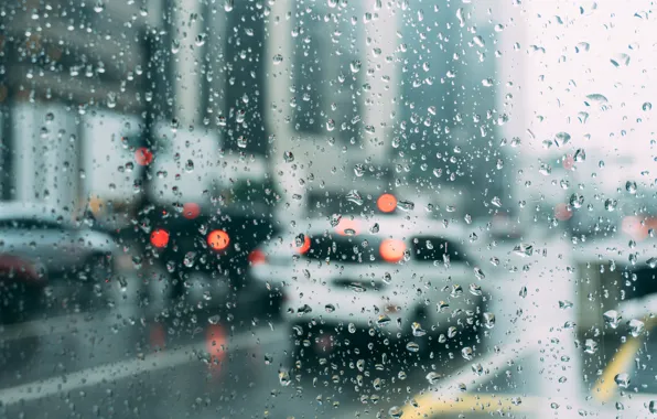 Glass, drops, machine, the city, rain, street