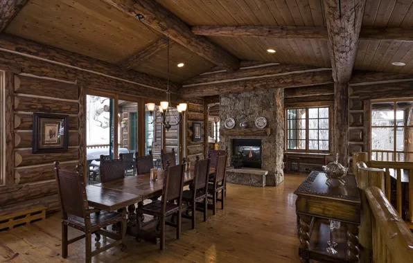 Picture design, style, Villa, interior, fireplace, dining room, living space, ranch