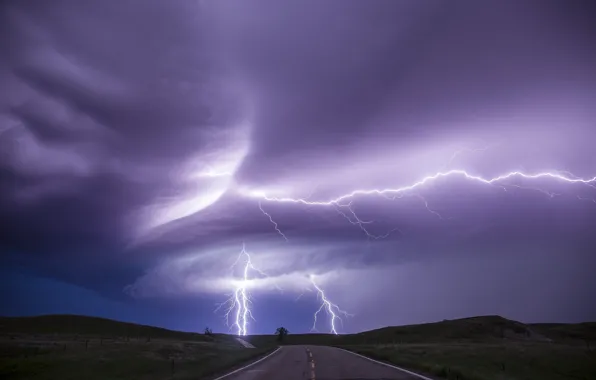 Night, clouds, lightning
