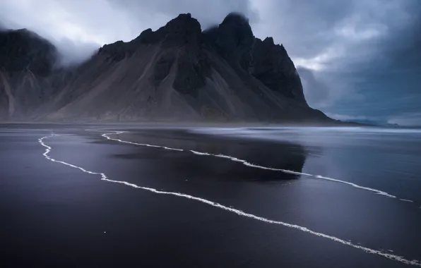 Picture beach, the sky, mountains, clouds, nature, the ocean, rocks, Iceland