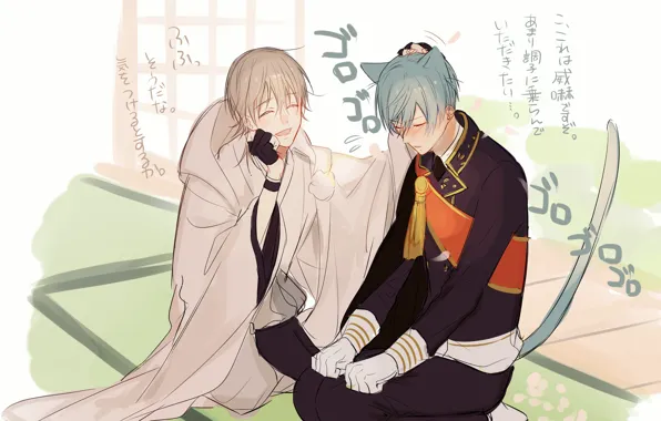 Anime, art, guys, neko, Touken Ranbu