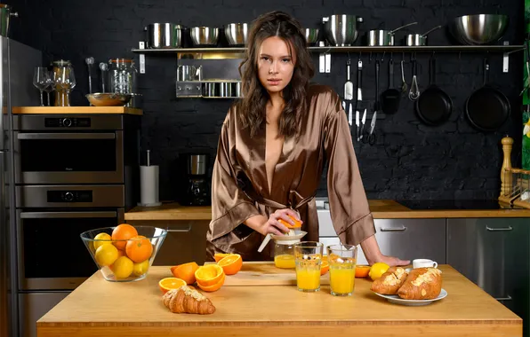 Veta, long hair, model, brunette, breakfast, gorgeous, photoshoot, posing