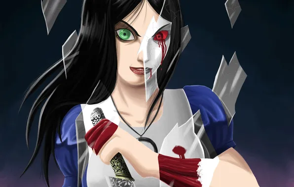 Glass, fragments, blood, the game, Alice, knife, Alice Madness Returns