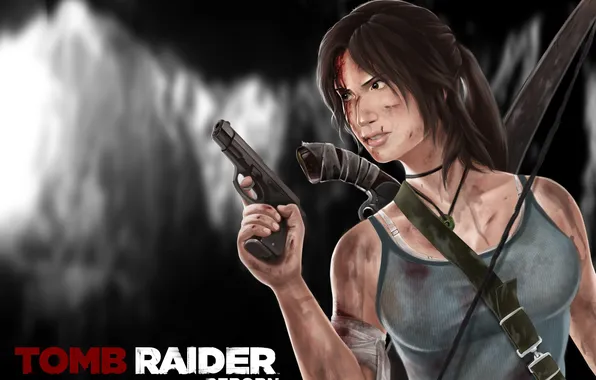 Picture girl, face, gun, weapons, background, the inscription, the game, Mike