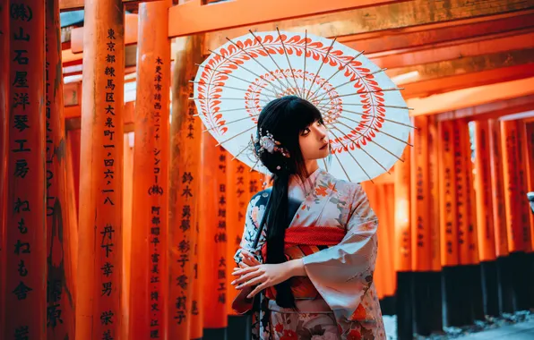 Picture women, asian clothing, model, Asian, Chun Momo, kimono, umbrella