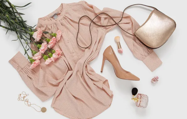 Flowers, style, dress, bag, dress, cosmetics, perfume