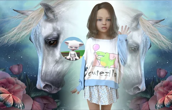Girl, fantasy, gesture, horses, more, gesture, other
