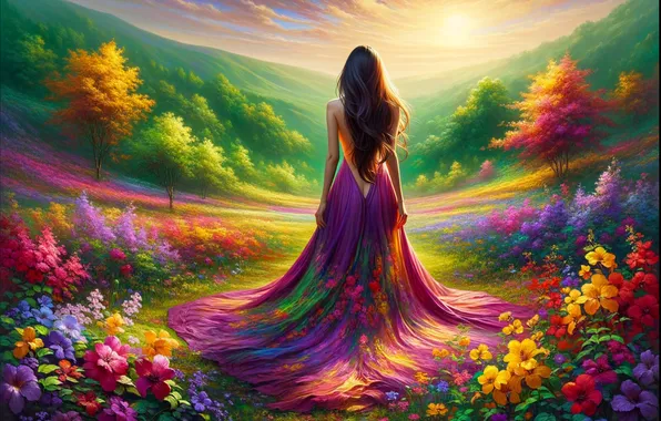 Field, summer, girl, flowers, nature, dress, meadow, is back
