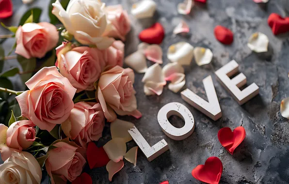 Love, flowers, romance, heart, roses, love, happy, Valentine's day