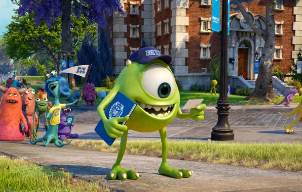 Picture road, cartoon, students, Academy of monsters, Monsters University, Inc., Monsters Inc., Monsters University