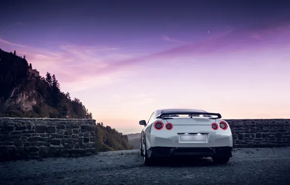 Picture GTR, Moon, Nissan, Sky, Mountain, Lights, White, R35