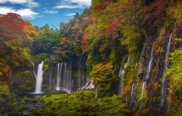 Picture autumn, forest, river, waterfall, Japan, Japan, Fujinomiya, Fujinomiya