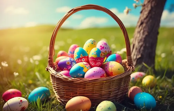 Flowers, eggs, spring, colorful, Easter, flowers, spring, Easter
