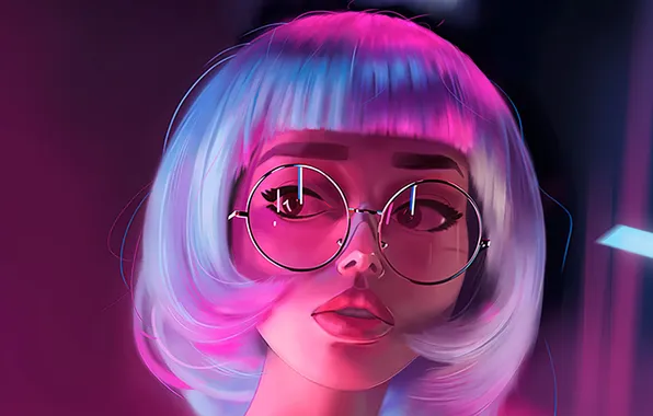 Picture girl, glasses, portrait, ai art, short haircut