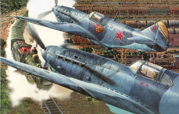 War, the engine, station, cars, art, fighters, LAGG-3, Soviet