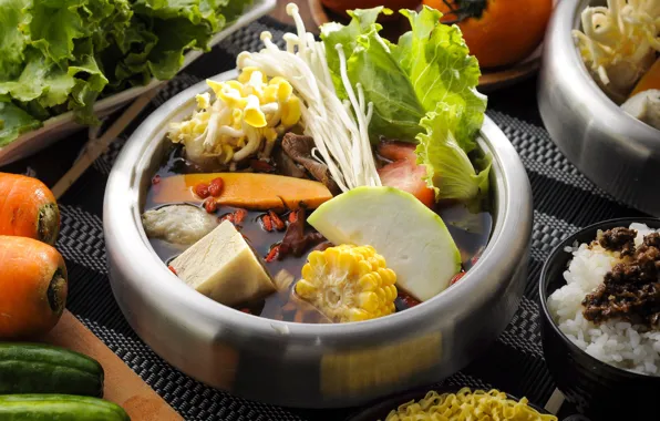 Mushrooms, vegetables, cuts
