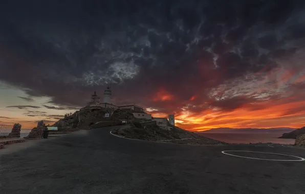 Road, the sky, clouds, sunset, meteo station