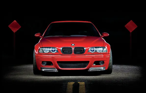 Picture BMW, Red, Night, E46, Road, M3