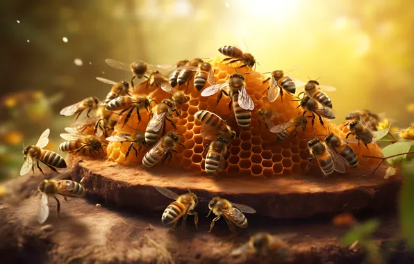 Summer, light, insects, nature, cell, bees, honey, honey