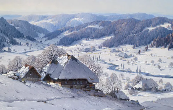 German painter, German painter, oil on canvas, Carl Hauptmann, Karl Hauptmann, Large Black Forest Winter …