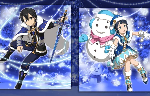 Girl, collage, anime, art, guy, Sword art online, Kirito