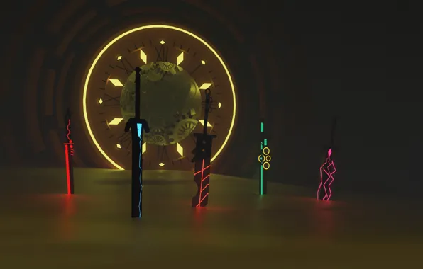 Orange, blue, yellow, red, time, green, pink, watch