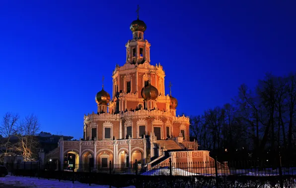 Wallpaper Moscow, Temples, night, Moscow, Russia, winter, Church, The Church Of The Intercession