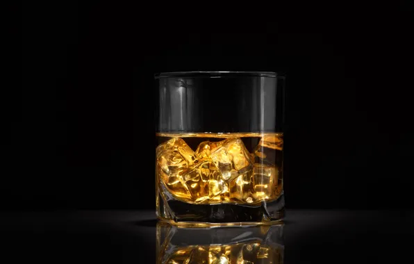 Ice, glass, alcohol, whiskey