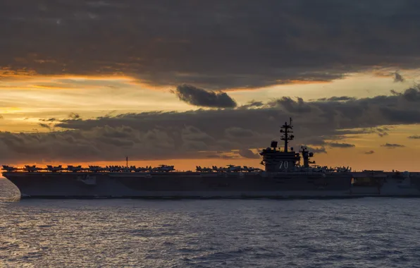 Sea, dawn, the carrier, USS, Carl Vinson, (CVN 70)