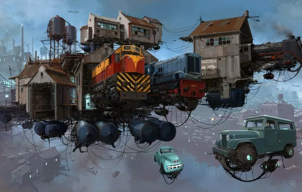 The sky, Auto, Figure, The city, Locomotive, Machine, Train, The world