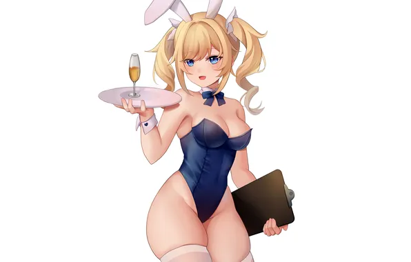 Girl, sexy, cleavage, thighhighs, long hair, boobs, anime, blue eyes