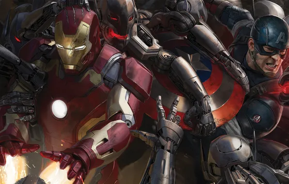 Picture Iron Man, robots, Avengers: Age of Ultron