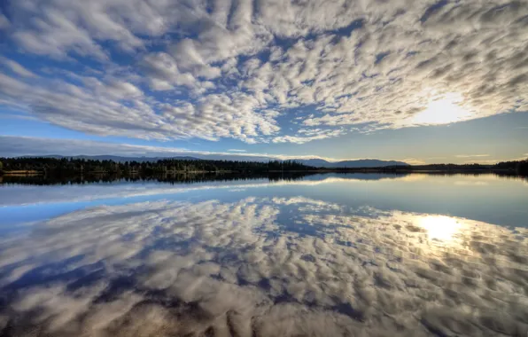 Picture the sky, clouds, lake, reflection