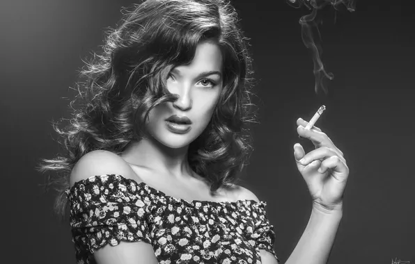 Eyes, look, face, sexy, hair, smoke, cigarette, lips