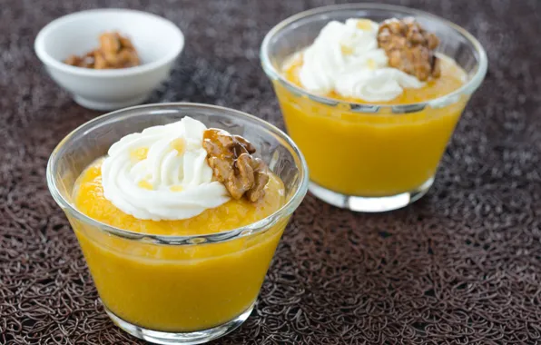 Pumpkin, cream, dessert, dessert, walnut, pumpkin, kernel