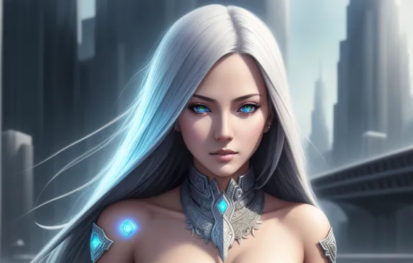 Girl, fantasy, art, cyberpunk, blond, digital art, fantasy art, fantasy girl