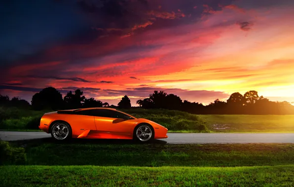 Picture the sky, sunset, Lamborghini, Blik, Murcielago, orange, profile