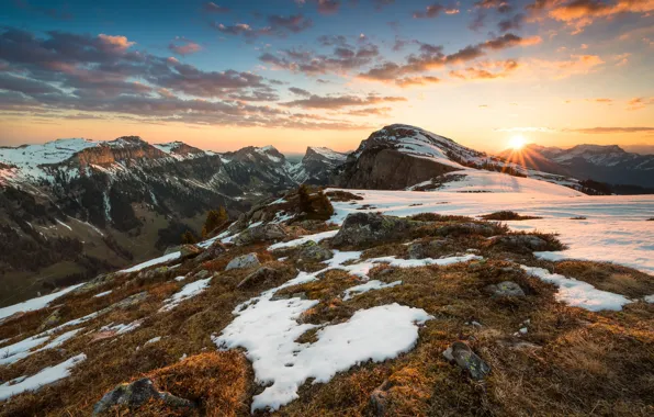 Mountains, dawn, morning, Switzerland, Alps