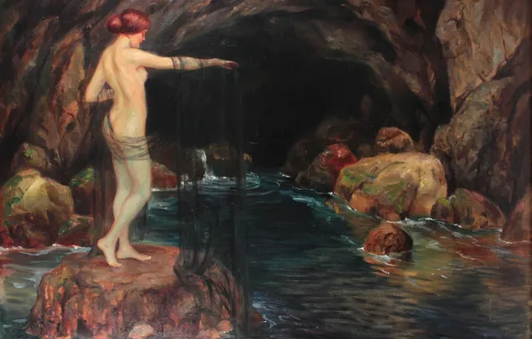 Picture Water, Picture, The grotto, Girl, Austrian artist, Naked, Stones, Alfred Pirkhert