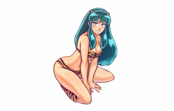 Girl, sexy, cleavage, horns, long hair, legs, boobs, smile