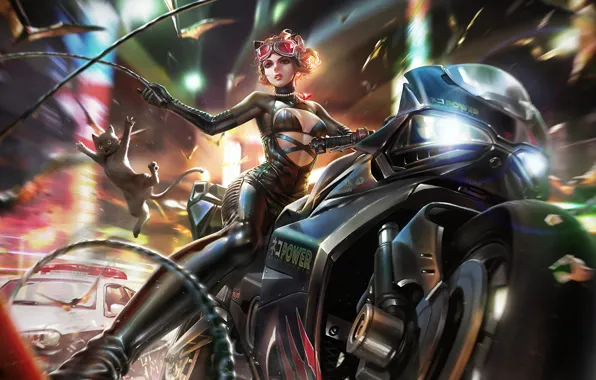 Picture Girl, Glasses, Costume, Art, Bike, Catwoman, Selina Kyle, Kitty, Dc Comics, DC Universe