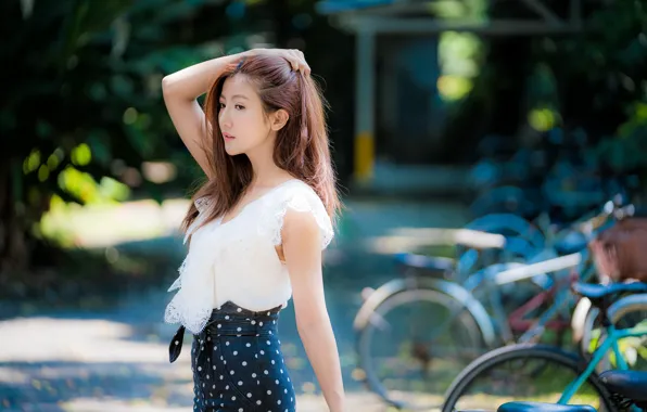 Girl, pose, hair, Asian, cutie, bokeh