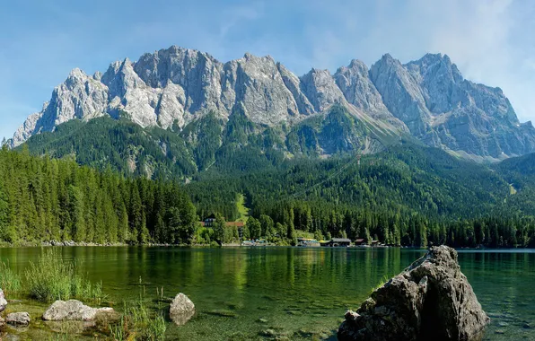 Nature, lake, stones, Mountains, clear skies