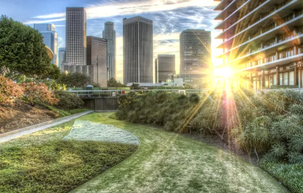 The sky, rays, sunset, home, hdr, USA, Los Angeles