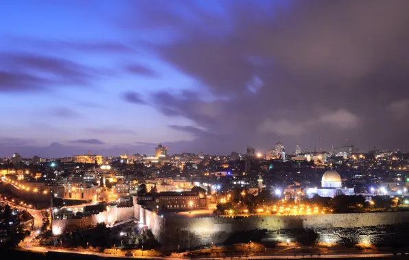Night, the city, photo, home, lights, Israel, Jerusalem