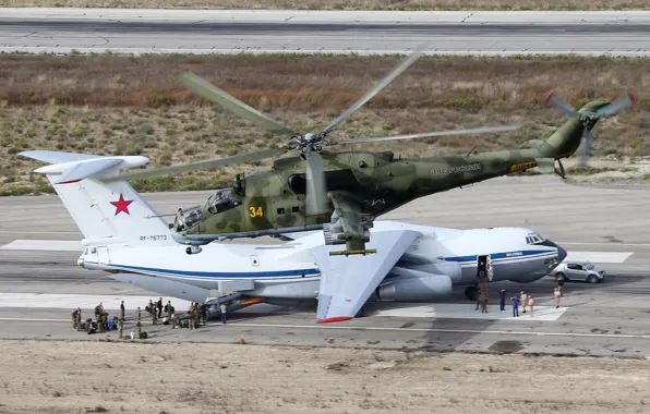 Picture runway, Syria, Mi-24P, Il-76MD