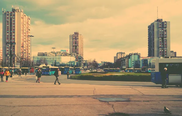 People, cityscape, bus stop, urban scene, everyday live