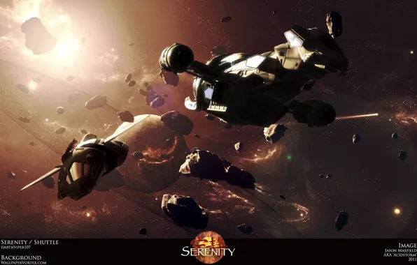 Planet, serenity, spaceships, asteroids