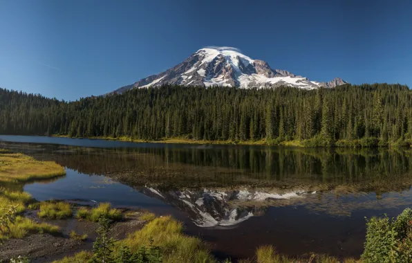 Hdr, panorama, USA, Oregon, panorama, multi monitors, mountain lake, Mount Hood
