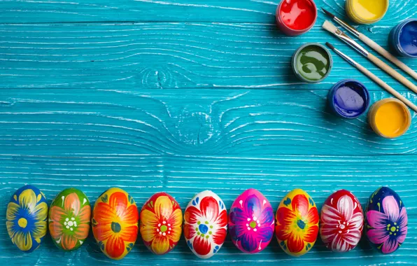 Paint, spring, colorful, Easter, wood, spring, Easter, eggs
